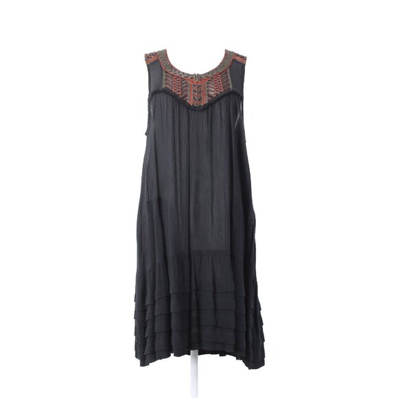 Free People Dress Sz M Black Rust Multicolor Embroidered 100% Rayon Dress - Picture 1 of 16